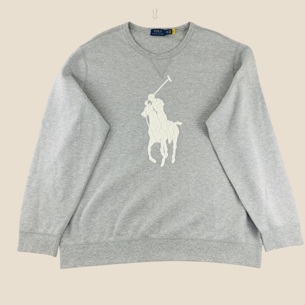 Polo Ralph Lauren Gray & White Big Pony Crewneck Mens Pullover Sweatshirt XXL
